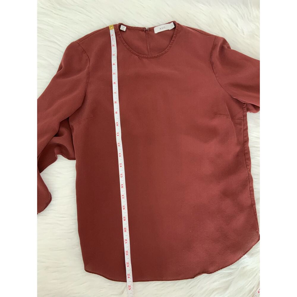 A.L.C Sally Open Back Ruffle Sleeve Silk Crepe Top Bordeaux Blouse Size 2 XS - Picture 11 of 12